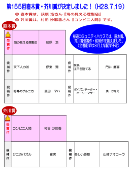 受 賞 作 コンビニ人間 村田 沙耶香 候 補 作 ジニのパズル 崔実 候 補 作