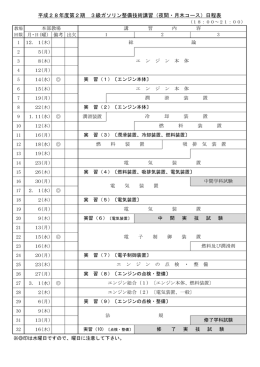平成28年度第2期 3級ガソリン整備技術講習（夜間・月木コース）日程表
