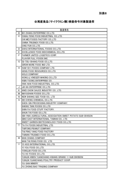 別表8 台湾産食品（サイクラミン酸）検査命令対象製造者