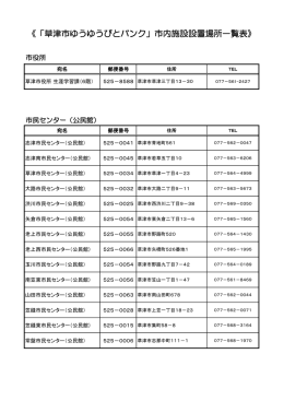《「草津市ゆうゆうびとバンク」市内施設設置場所一覧表》