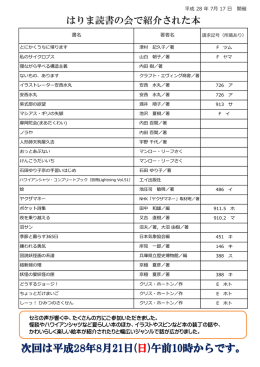 「はりま読書の会」で紹介された本のリスト