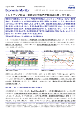 インドネシア経済：堅調な内需拡大が輸出減に勝り持ち直し
