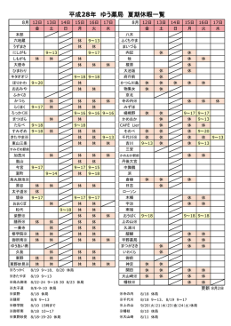 平成28年 ゆう薬局 夏期休暇一覧