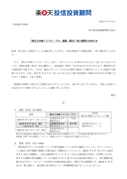 「楽天日本株トリプル・ブル」募集（買付）停止期間のお知らせ