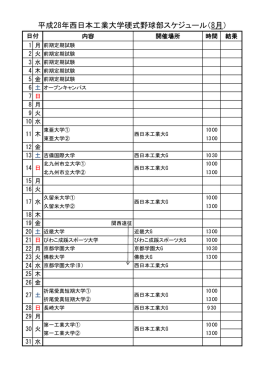 平成28年西日本工業大学硬式野球部スケジュール（8月）