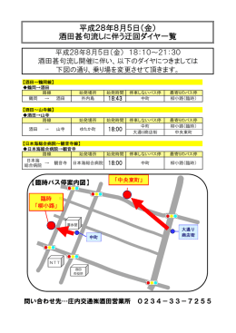 平成28年8月5日（金） 酒田甚句流しに伴う迂回ダイヤ一覧