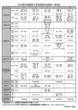 仙台厚生病院【外来診療担当医師一覧表】