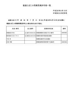 製造たばこ小売販売業許可者一覧