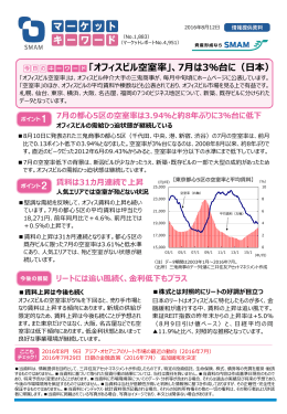 「オフィスビル空室率」、7月は 3％台に（日本）