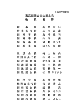 東京都議会自由民主党 役 員 名 簿