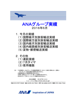 2016/08/05ANA ANAグループ実績 2016年6月
