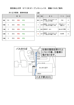 右側の階段を降りたと ころに⑪番、⑫番乗り 場があります。 八王子駅(北口)