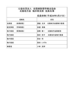 公益社団法人 全国病院理学療法協会 北陸地方会 福井県支部 役員