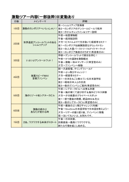 激動ツアー内容(一部抜粋)※変動あり