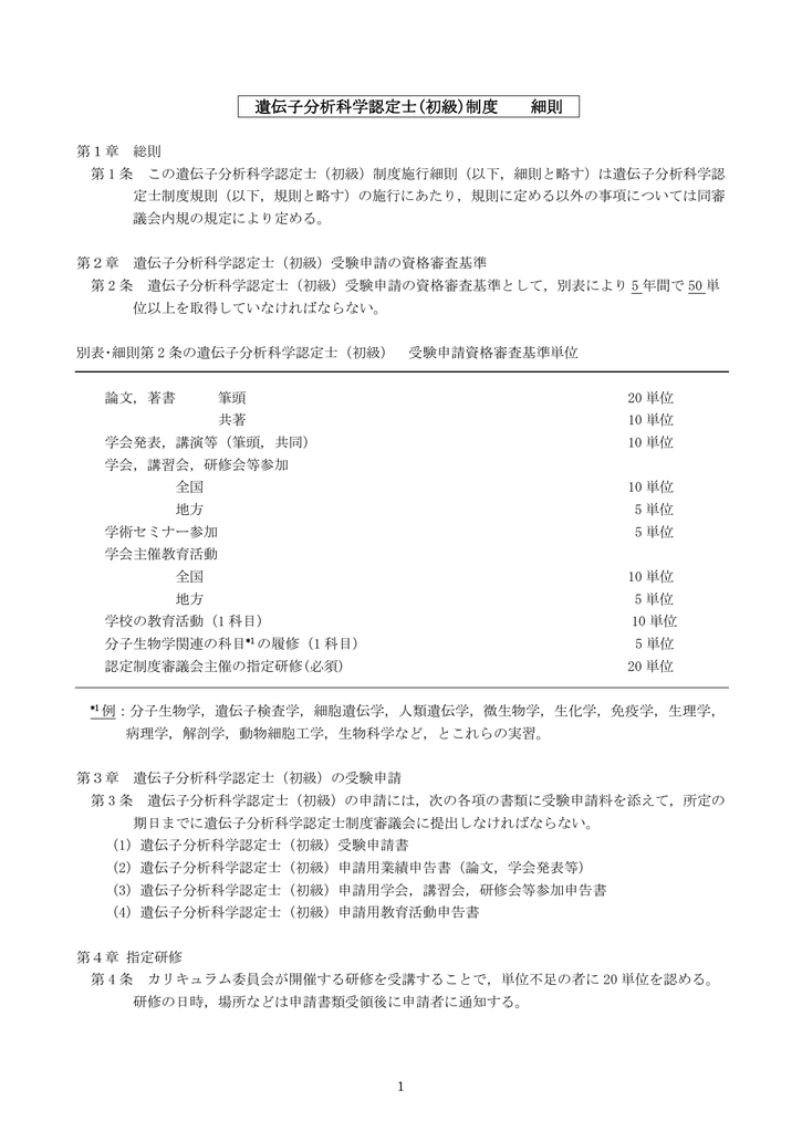 遺伝子分析科学認定士 初級 制度 細則