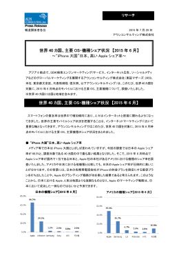 世界 40 カ国、主要 OS・機種シェア状況 【2015 年 6 月】