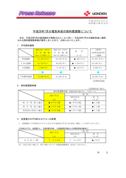 平成28年7月分電気料金の燃料費調整について