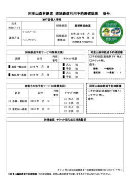 2016 阿里山森林鉄路姉妹鉄道利用予約兼確認表及び使用説明