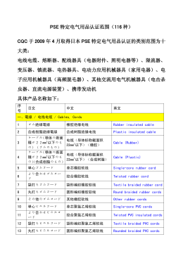 PSE 特定电气用品认证范围（116 种） CQC 于2009 年4 月取得日本